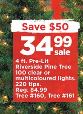 Michaels 4 ft. pre-lit riverside pine tree 100 clear or multicoloured lights offer