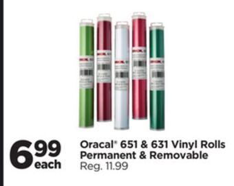 Michaels Oracal® 651 & 631 vinyl rolls permanent & removable offer