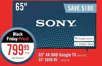 The Brick Sony bravia 65" x75k 4k hdr smart tv - 2y4369 offer