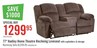 The Brick 77" hadley home theatre reclining loveseat | sofa offer