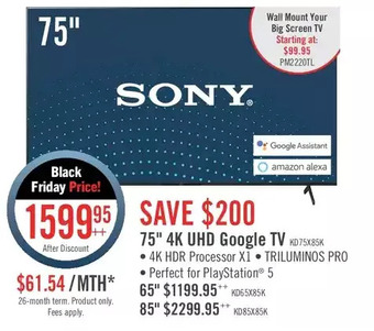 The Brick Sony bravia 75" x85k 4k uhd led smart google tv - 4a5229 offer
