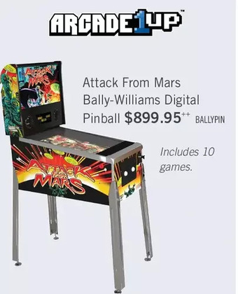 The Brick Arcade1up attack from mars bally-williams digital pinball offer