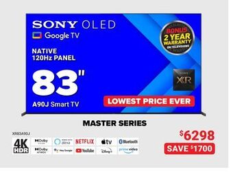 Visions Electronics Sony oled google tv native 120hz panel 83" a90j smart tv offer