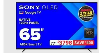 Visions Electronics Sony oled google tv native 120hz panel 65" a80k smart tv 77" offer