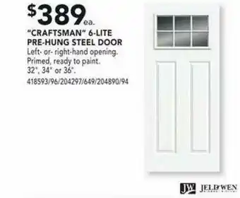 Lowe's Craftmans 6-Lite Pre-Hung Steel Door offer