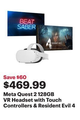 Best Buy Meta quest 2 128gb vr headset with touch controllers & resident evil 4 offer
