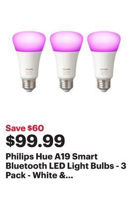 Best Buy Philips hue a19 smart bluetooth led light bulbs - 3 pack - white & colour ambiance - only at best buy offer