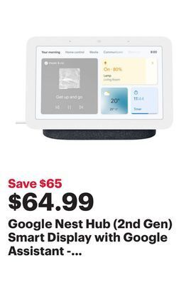 Best Buy Google nest hub (2nd gen) smart display with google assistant - charcoal offer