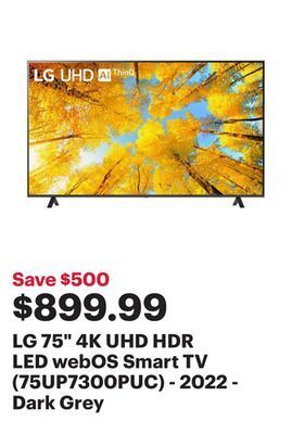 Best Buy Lg 75" 4k uhd hdr led webos smart tv (75up7300puc) - 2022 - dark grey offer