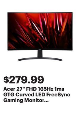 Best Buy Acer 27" fhd 165hz 1ms gtg curved led freesync gaming monitor (ed273 pbiipx) - black offer