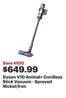 Best Buy Dyson v10 animal+ cordless stick vacuum - sprayed nickel/iron offer