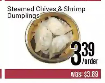 Nations Fresh Foods Steamed chives & shrimp dumplings offer