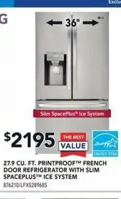 Lowe's 27.9 CU. FT. Printproof French Door Refrigerator With Slim Spaceplus Ice System offer