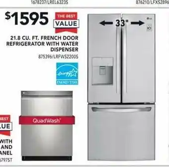 Lowe's 21.8 CU. FT. French Door Refrigerator With Water Dispenser offer