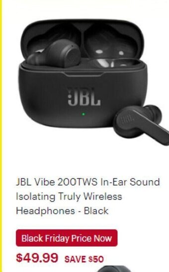 Best Buy JBL Vibe 200TWS In Ear Sound Isolating Truly Wireless Headphones - Black offer