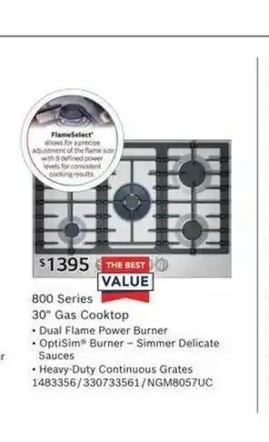 Lowe's 800 Series 30* Gas Cooktop offer