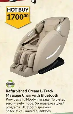 Princess Auto Refurbished cream l-track massage chair with bluetooth offer