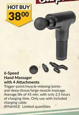 Princess Auto 6-speed hand massager with 4 attachments offer