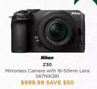 Henry's Nikon z30 mirrorless camera with 16-50mm lens offer