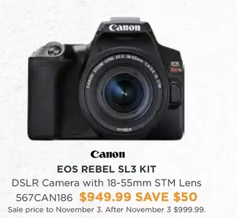 Henry's Canon eos rebel sl3 kit dslr camera with 18-55mm stm lens offer