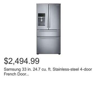 Costco Samsung 33 in. 24.7 cu. ft. stainless-steel 4-door french door refrigerator with twin cooling plus offer
