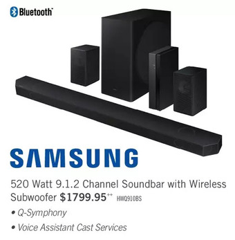 The Brick Samsung 9.1.2 channel soundbar with wireless subwoofer and rear speakers - hw-q910b/zc offer