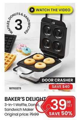 Stokes Baker's delight 3-in-1 waffle, donut, sandwich maker offer