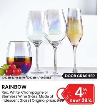 Stokes Rainbow red, white, champagne or stemless wine glass offer