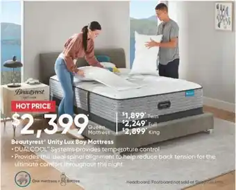 Sleep Country Beautyrest unity lux bay mattress offer