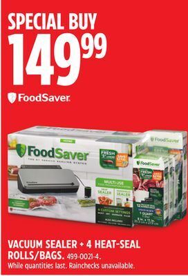 Canadian Tire Foodsaver vacuum sealer + 4 heat-seal rolls/bags offer