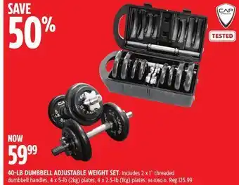Canadian Tire Cap barbell 40-lb dumbbell adjustable weight set offer