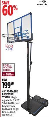 Canadian Tire Matrix 48" portable basketball system offer
