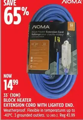 Canadian Tire Noma 33'(10m) block heater extension cord with lighted end offer