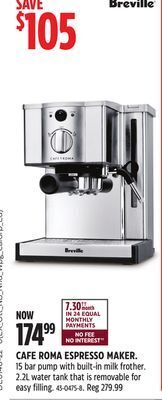 Canadian Tire Breville cafe roma espresso maker offer