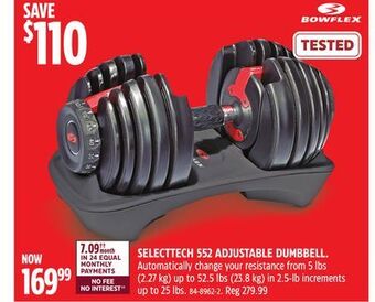 Canadian Tire Bowflex selecttech 552 adjustable dumbbell offer