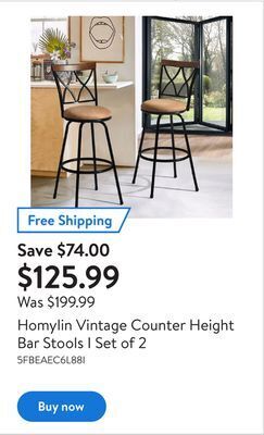 Walmart Homylin vintage counter height bar stools i set of 2 offer