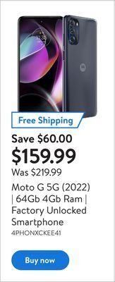 Walmart Moto g 5g (2022) | 64gb 4gb ram | factory unlocked smartphone offer