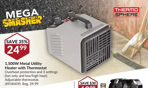 Thermo sphere 1,500w metal utility heater with thermostat offer at Princess  Auto