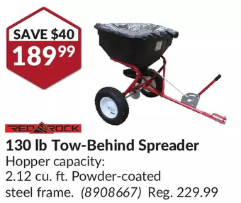 Princess Auto Red rock 130 lb tow-behind spreader offer