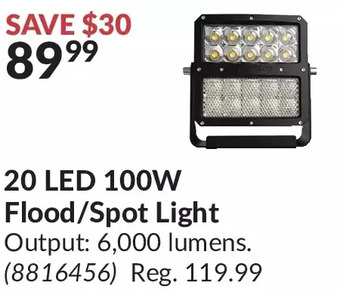 Princess Auto Evergear automotive 20 led 100w flood/spot light offer