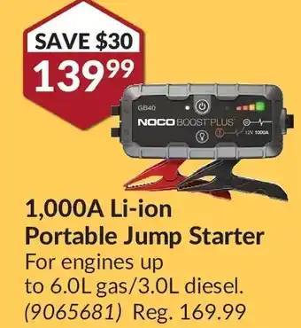 Princess Auto Noco 1,000a li-ion portable jump starter offer