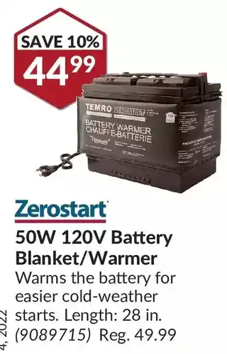 Princess Auto Zerostart 50w 120v battery blanket/warmer offer
