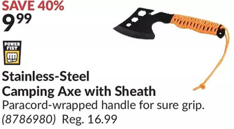 Princess Auto Power fist stainless-steel camping axe with sheath offer