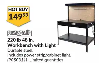 Princess Auto Mr. blacksmith 220 lb 48 in. workbench with light offer