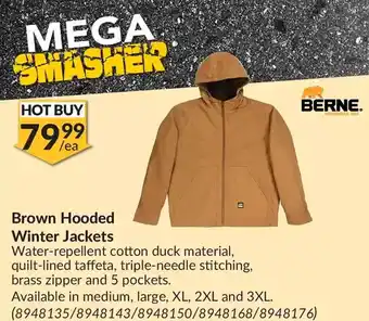 Princess Auto Berne brown hooded winter jackets offer