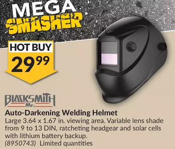 Princess Auto Mr. blacksmith auto-darkening welding helmet offer