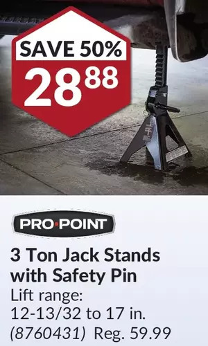 Princess Auto Pro.point 3 ton jack stands with safety pin offer
