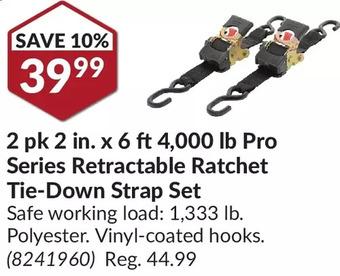 Princess Auto 2 pk 2 in. x 6 ft 4,000 lb pro series retractable ratchet tie-down strap set offer