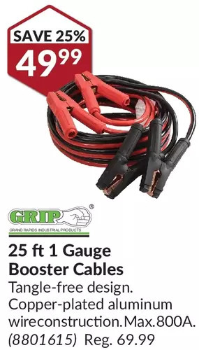 Princess Auto Grip 25 ft 1 gauge booster cables offer