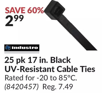 Princess Auto Industro 25 pk 17 in. black uv-resistant cable ties offer